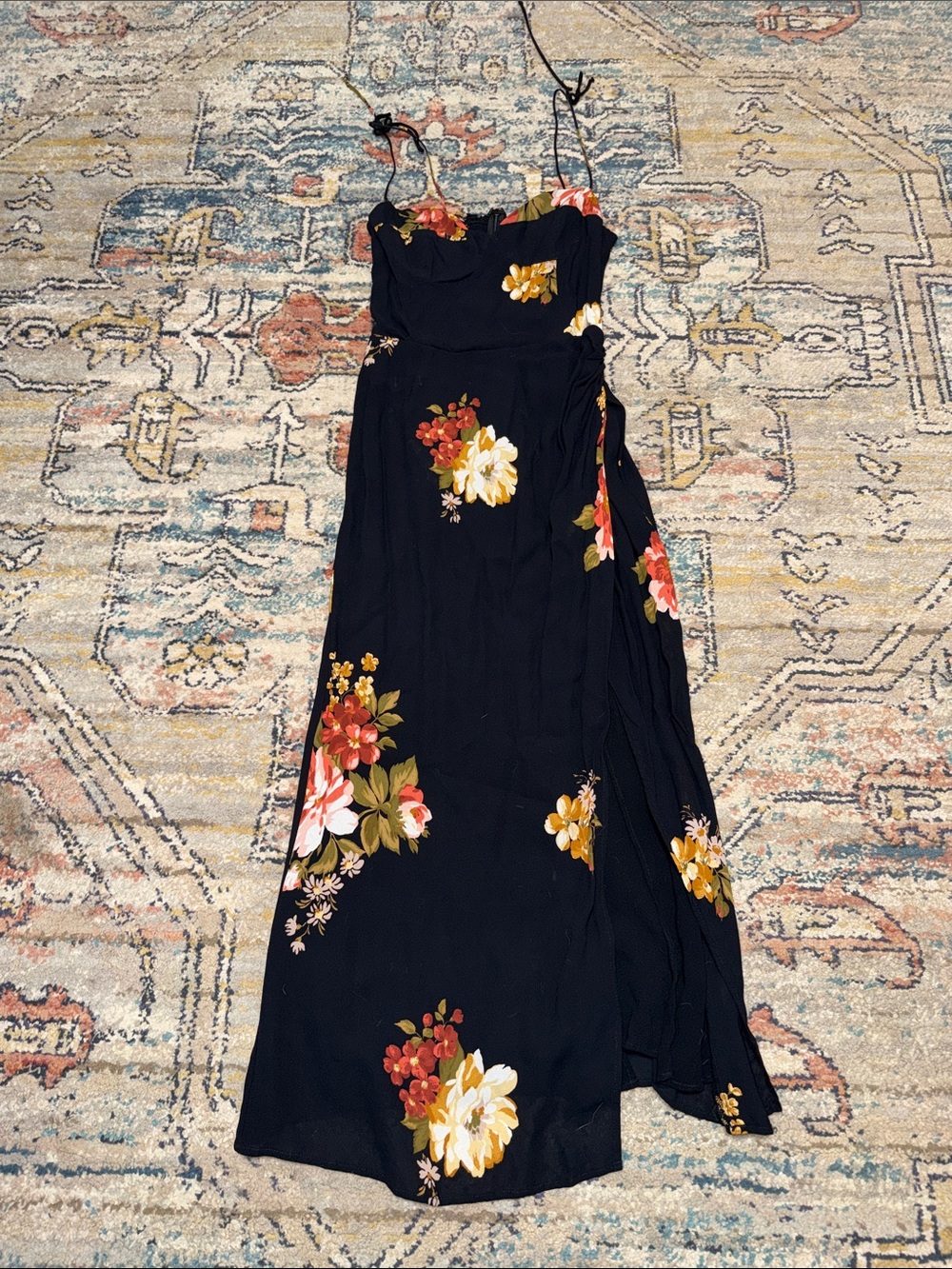 Reformation Kourtney Black Floral Tie-Strap Maxi Dress - Picture 2 of 4
